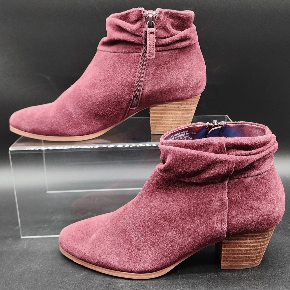 Violet & Red 9M Burgundy Suede Carolina Slouch Ankle Bootie Boho Western Stacked